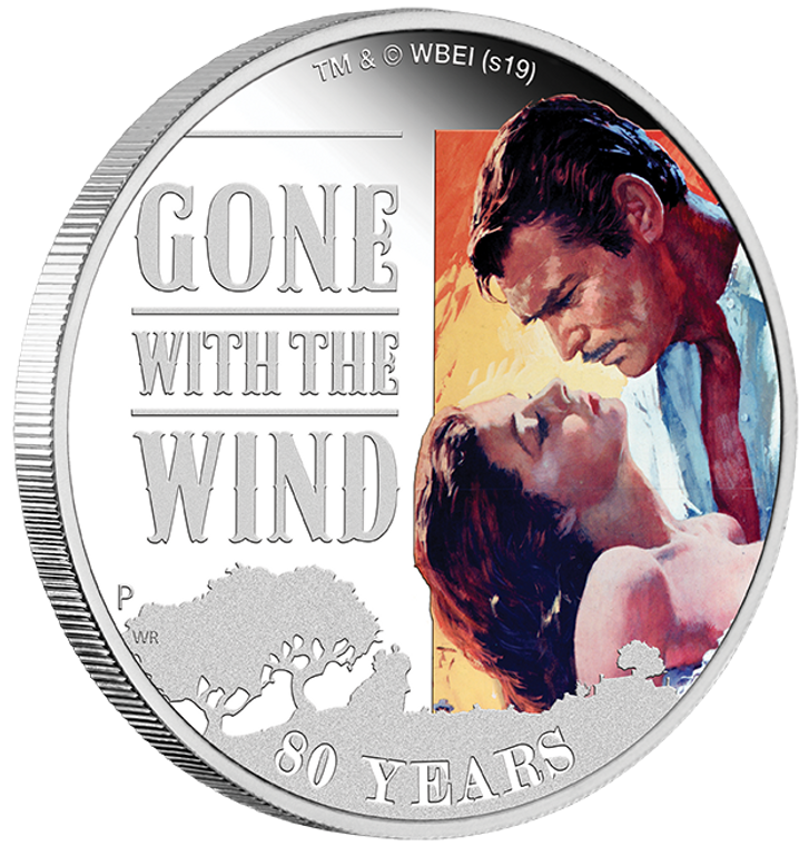 2019 Gone With The Wind 80th Anniversary 1oz Silver Proof Coin - reverse - angle view