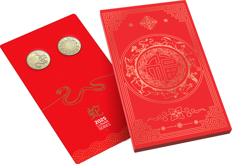 2025 $1 Uncirculated 2 Coin Set - Lunar calendar - Year of the Snake - in presentation card