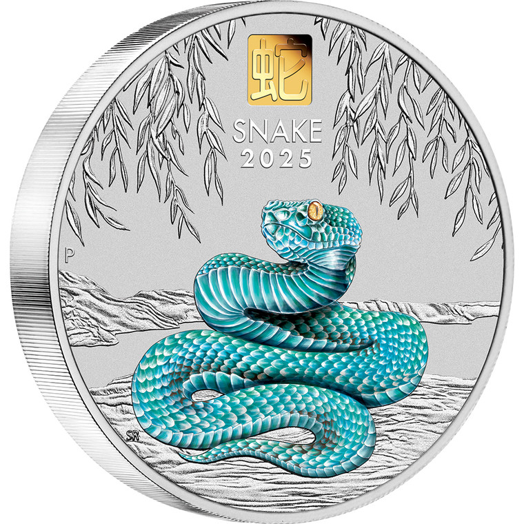 2025 Year Of The Snake 1 Kilo Silver Coloured Coin With Gold Privy Mark - reverse