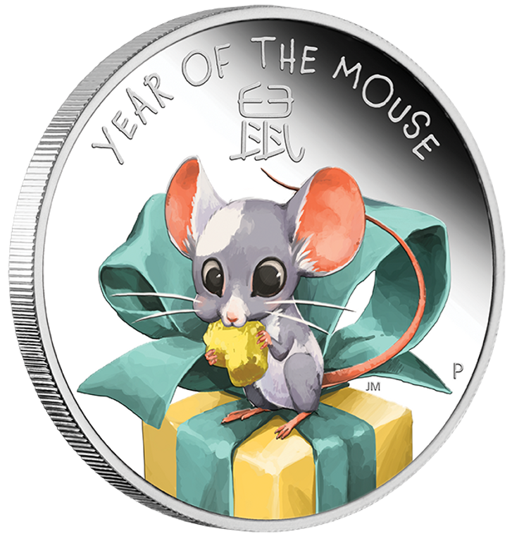 2020 1/2oz Silver Proof Coin - Baby Mouse - angle view - reverse