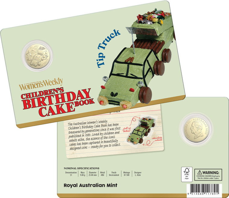 2025 AWW Children's Birthday Cake Book - $1 Tip Truck Uncirculated Coin - presentation coin in card
