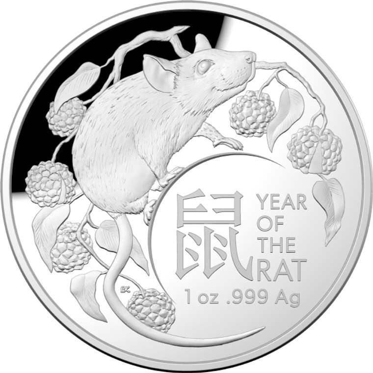 2020 $5 Lunar Year Of The Rat 1oz Silver Proof Domed Coin - reverse view