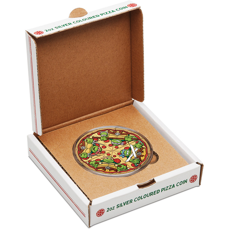 Teenage Mutant Ninja Turtles 2025 2oz Silver Coloured Pizza Coin - presentation open