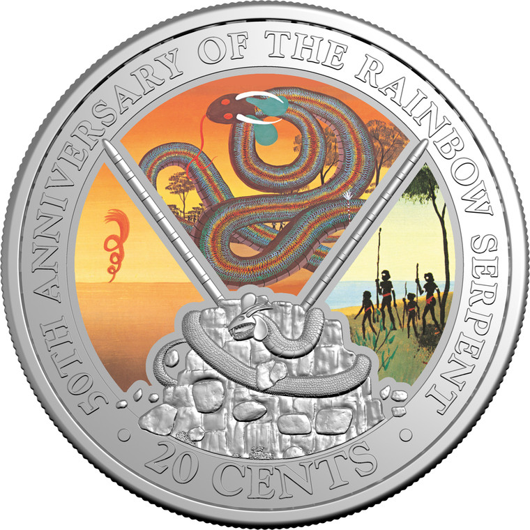 2025 20c Coloured Uncirculated Book Week Coin - The Rainbow Serpent - Special Edition Book - reverse