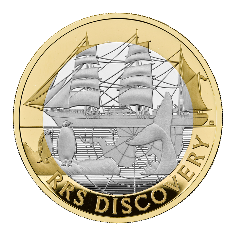 RRS Discovery 2025 UK £2 Silver Proof Piedfort Coin - reverse