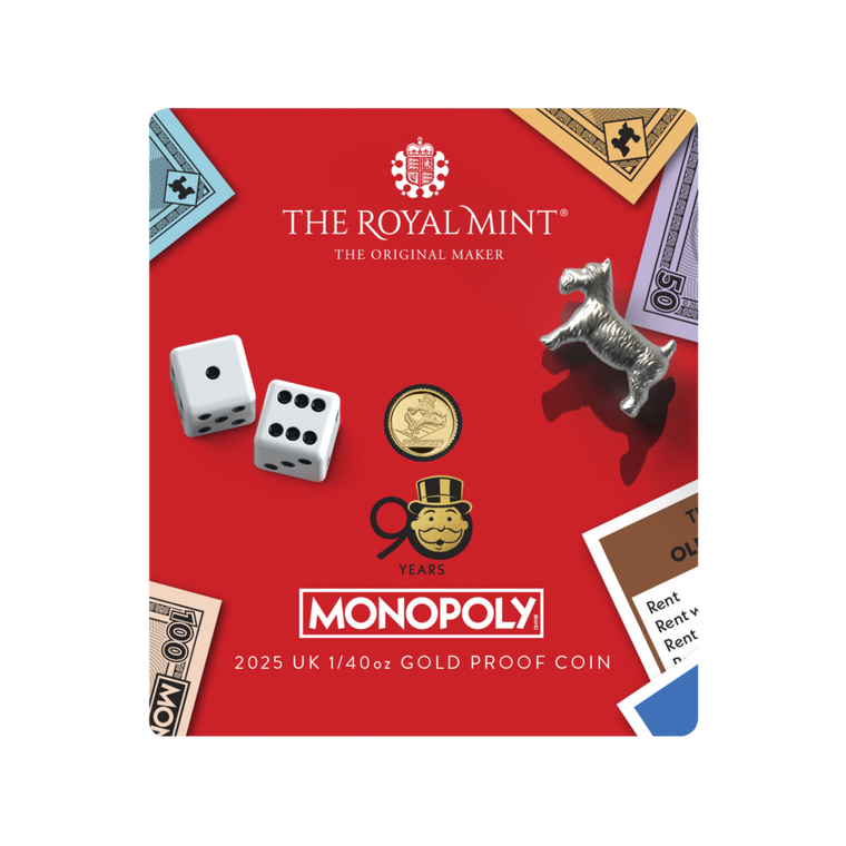 Monopoly 2025 UK 50p 1/40oz Gold Proof Coin - coin in card front