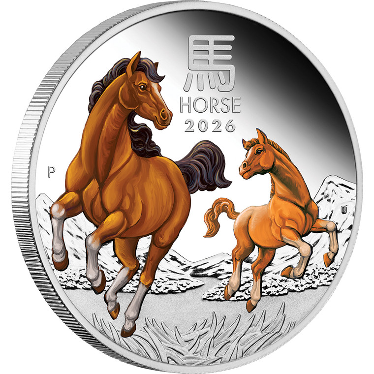 Australian Lunar Series III 2026 Year of the Horse 1oz Silver Proof Coloured Coin - reverse