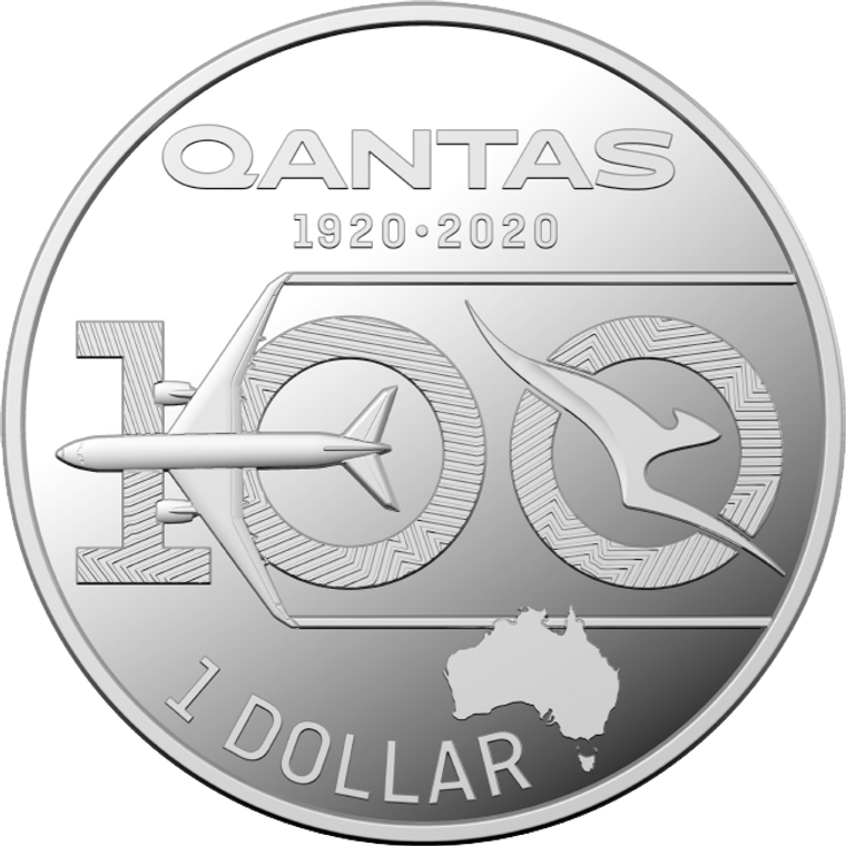 2020 $1 Qantas Centenary 1/2oz Silver Proof Coin - reverse face on view