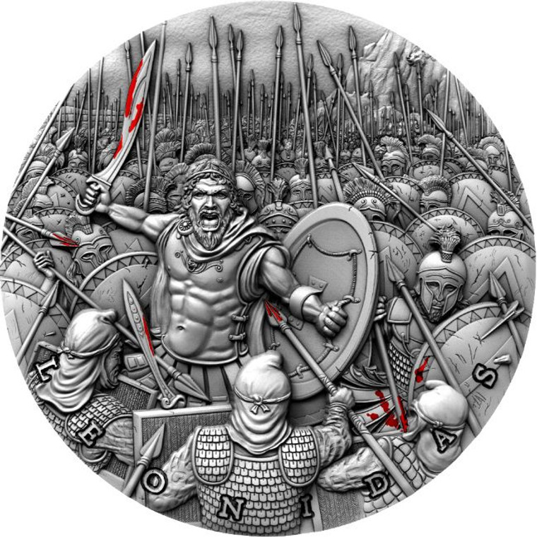 2019 $5 Great Commanders - Leonidas 2oz Silver High Relief Coin - reverse face on