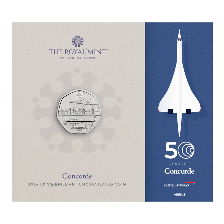 Concorde 2026 UK 50p Brilliant Uncirculated Coin - front