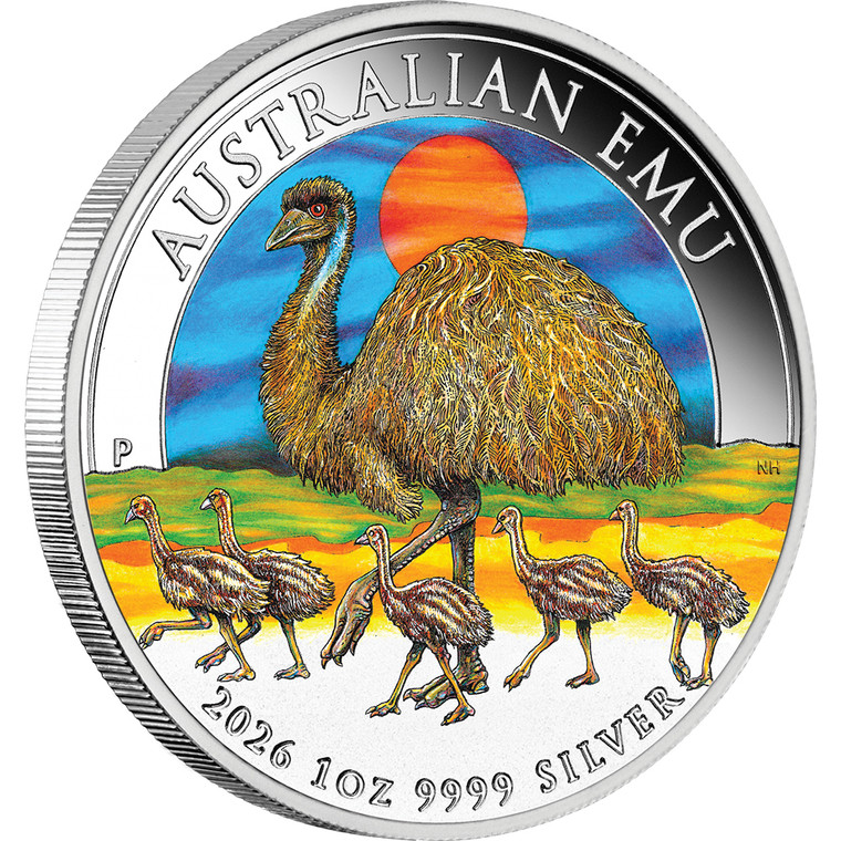 Australian Emu 2026 1oz Silver Coloured Coin - reverse
