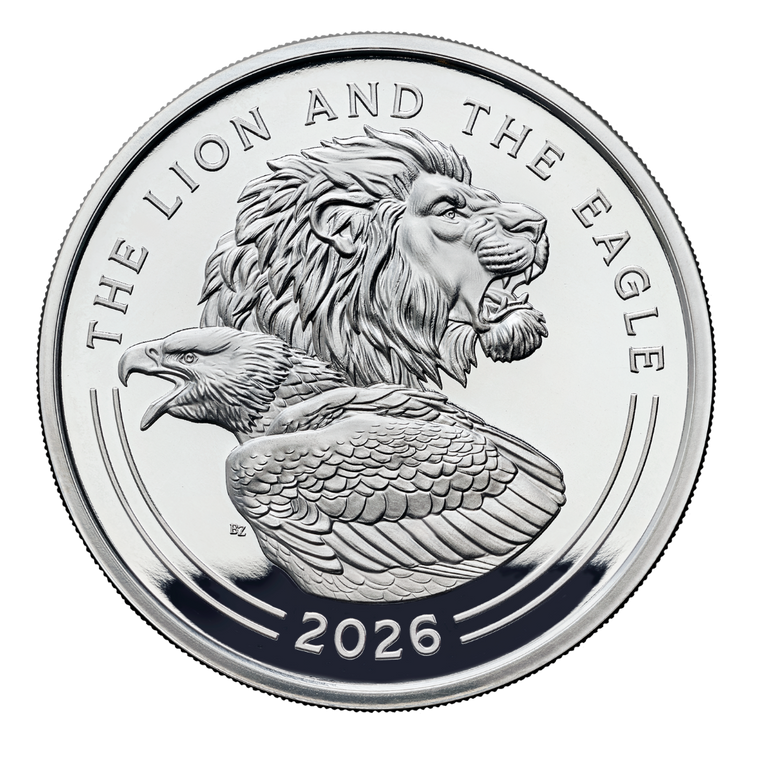 The Lion and The Eagle 2026 UK 1oz Silver Proof Coin - reverse