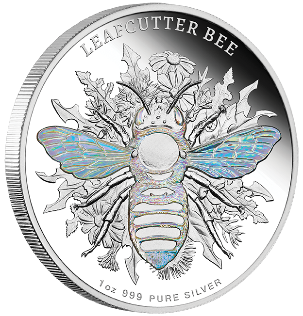 2026 Australian Native Bees - Leafcutter Bee 1oz Silver Proof Hologram Coin - reverse angle