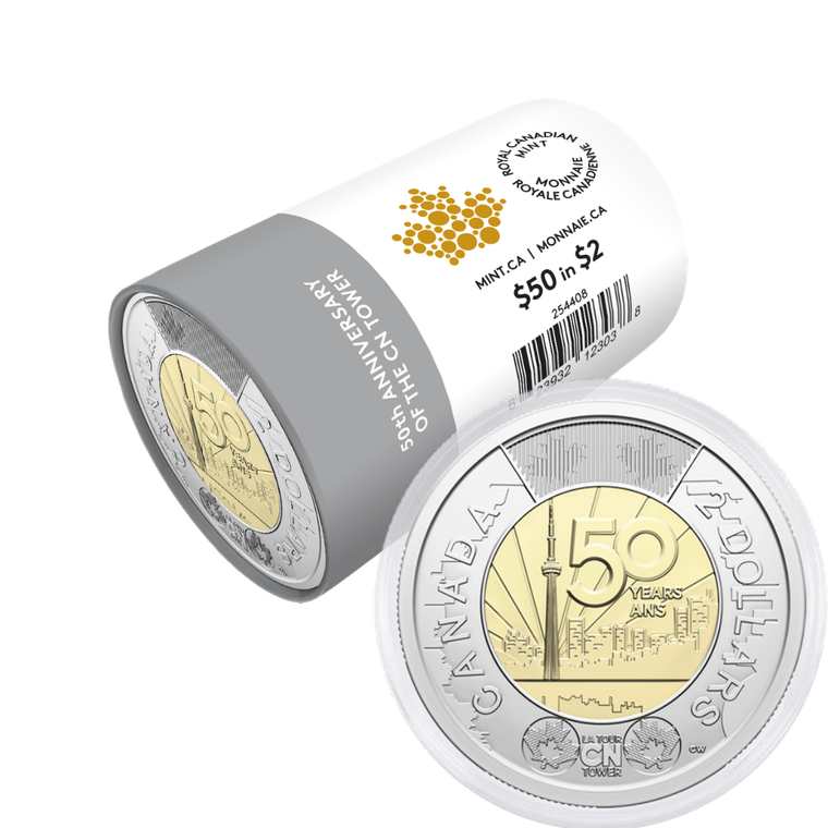 2026 $2 Special Wrap Roll - 50th Anniversary of the CN Tower (Non-colourized) - Roll & Coin