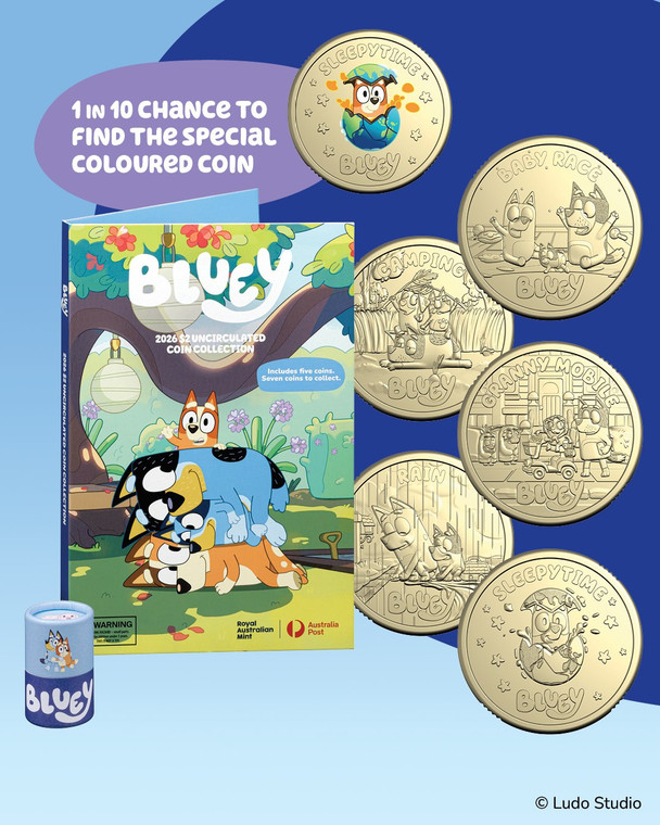 Bluey 2026 $2 Uncirculated Collection Folder and Five-Coin Set