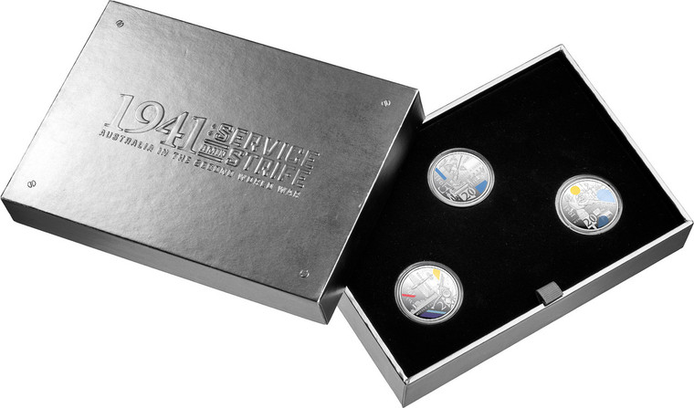 2026 20c Coloured Silver Proof Three-Coin Set - 1941: Service Amid Strife presentation open