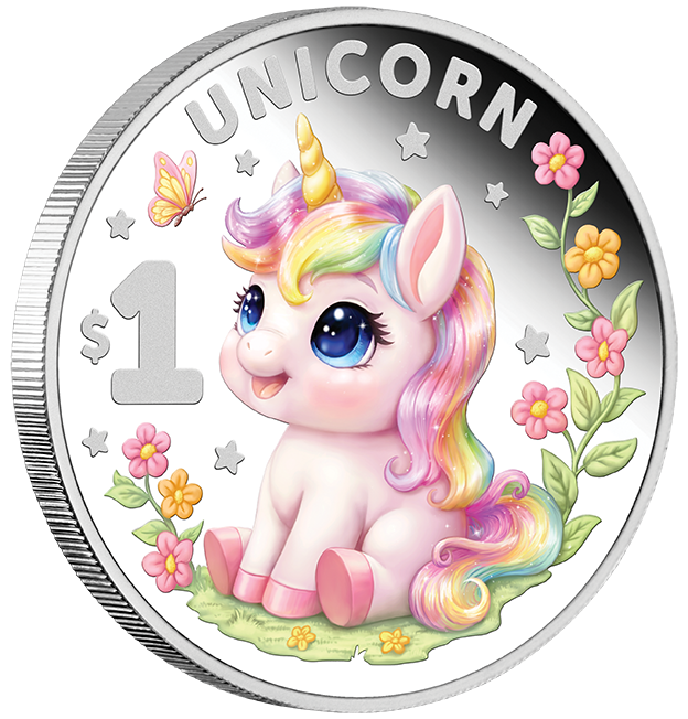 Baby Mythical Creature - 2026 Baby Unicorn 1/2oz Silver Proof Coin - reverse angle