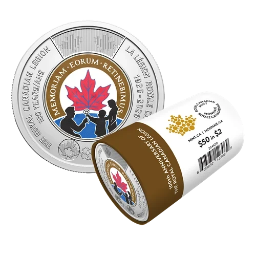 2026 $2 100th Anniversary of The Royal Canadian Legion Colourized Special Wrap Roll - coin and roll