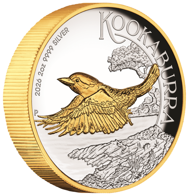 Australian Kookaburra 2026 2oz Silver Proof High Relief Gilded Coin - reverse