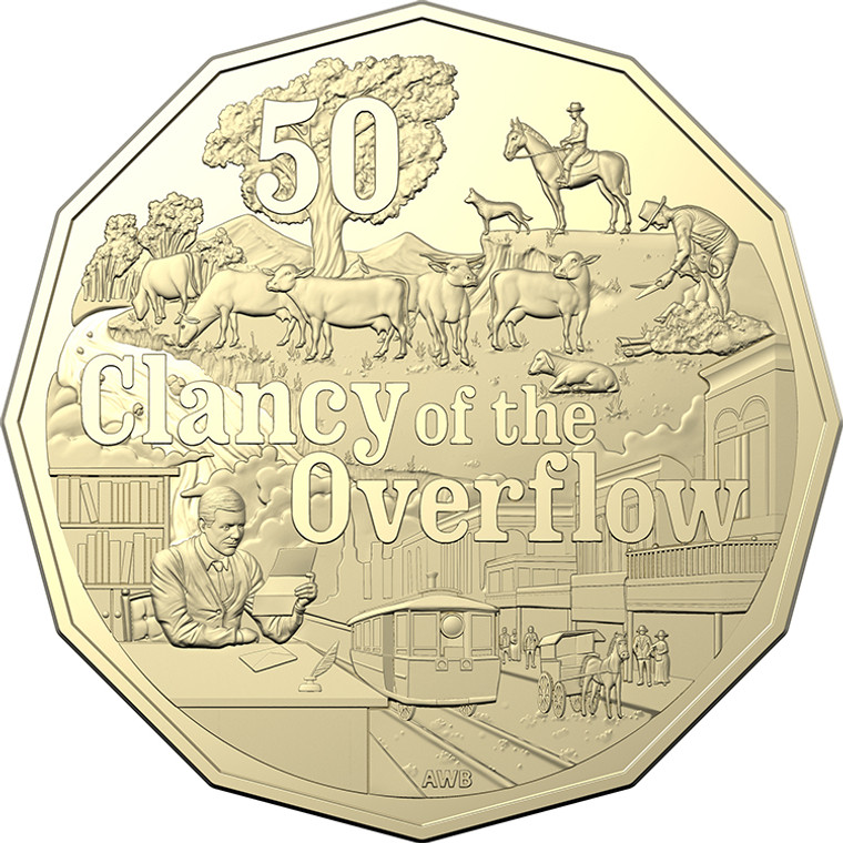 2020 50c Banjo Paterson - Clancy Of The Overflow Unc Coin - reverse