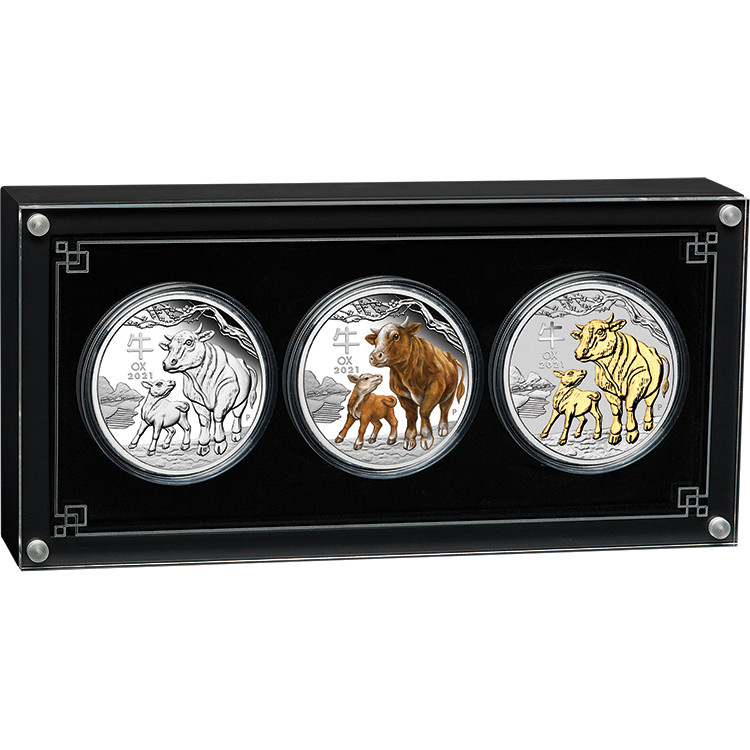 Australian Lunar Series III 2021 Year of the Ox 1oz Silver Trio