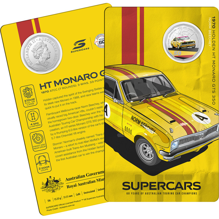 2020 50c 60 Years Of Supercars - 1970 Holden Monaro Unc Coin - in presentation card