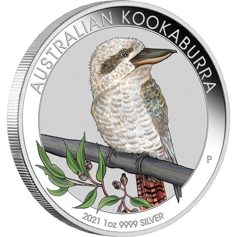 World Money Fair Australian Kookaburra 2021 1oz Silver Coloured Coin - reverse
