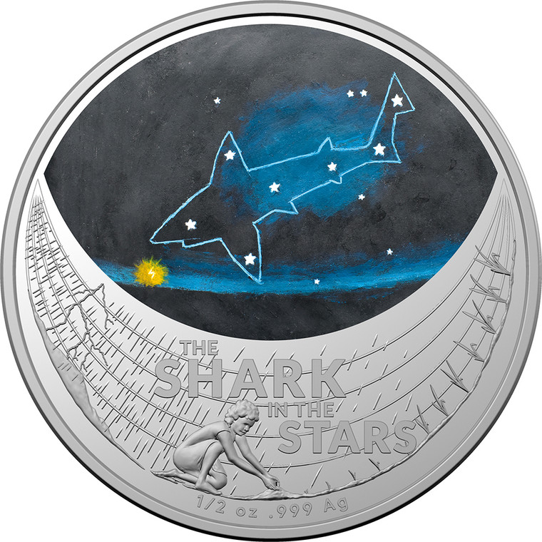 Star Dreaming - Beizam - The Shark in the Stars 2021 $1 Coloured 1/2 oz Silver Frunc Coin - reverse