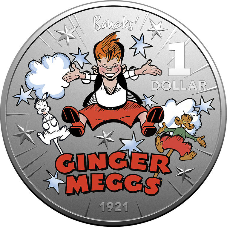 Centenary of Ginger Meggs 2021 $1 Coloured 1/2oz Silver Frunc 2 Coin - reverse