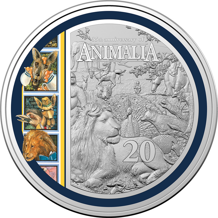 2021 35th Anniversary Of Animalia 20c Coloured Unc Coin - reverse