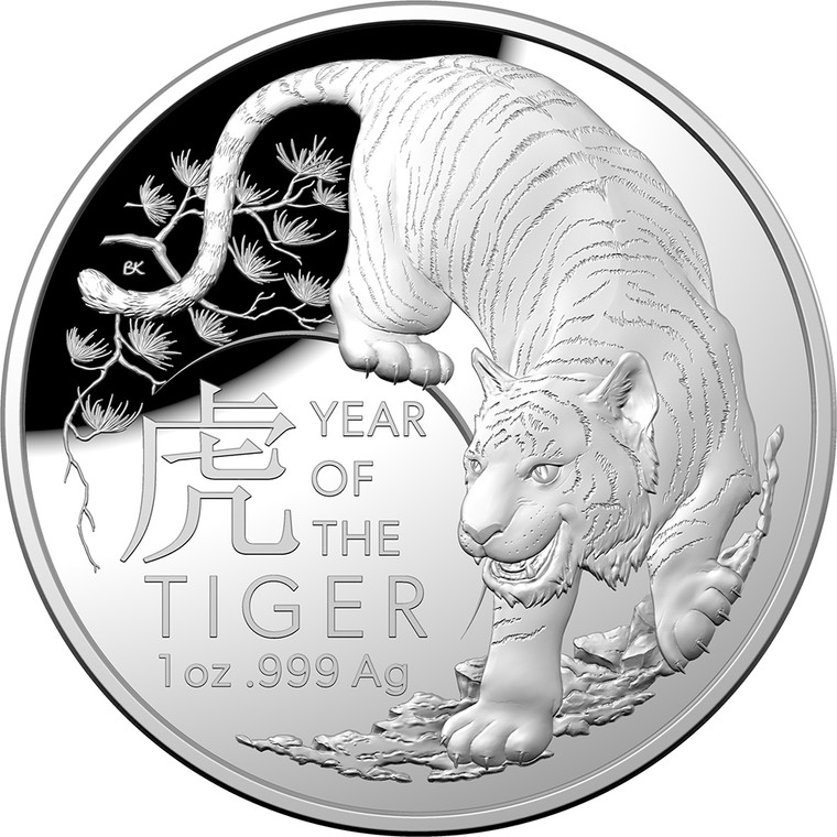 2022 $5 Lunar Year Of The Tiger Silver Proof Domed Coin - reverse