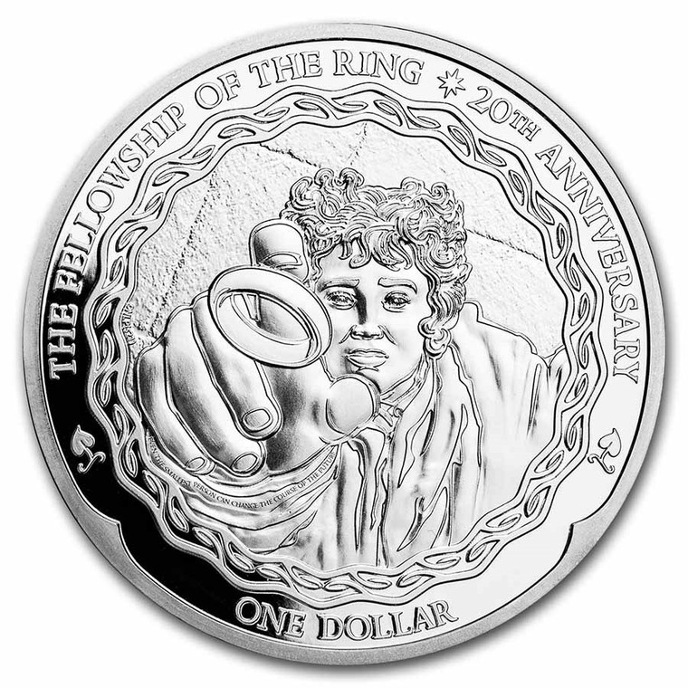 2021 New Zealand 1 oz Silver 20th Anniversary Lord of The Rings: Frodo Bullion Coin - reverse