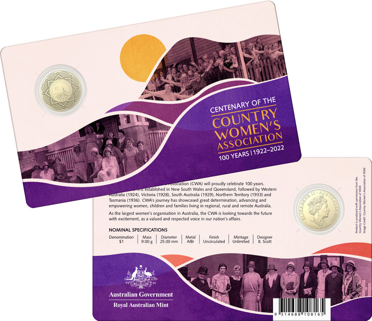 Centenary of the Country Women's Association 2022 $1 Uncirculated Coin - in card