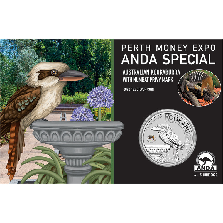 2022 ANDA Perth - Kookaburra 1oz Silver Coin With Numbat Privy Mark - in presentation card