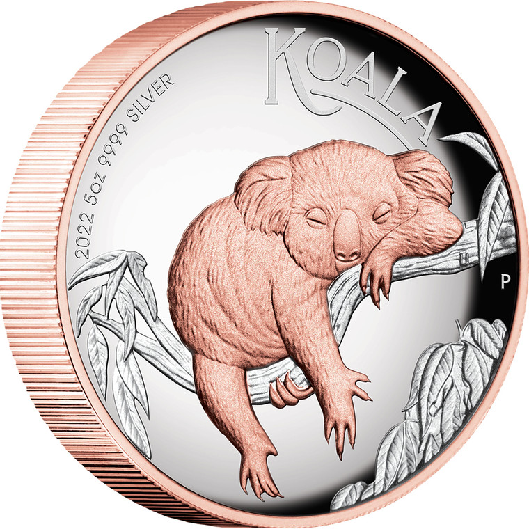 Australian Koala 2022 5oz Silver Proof High Relief Gilded Coin - reverse