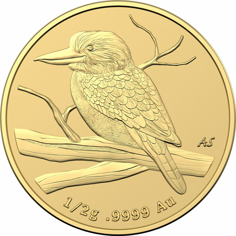 2022 $5 Mini Kookaburra 1/2g Gold Frosted Uncirculated Coin - reverse