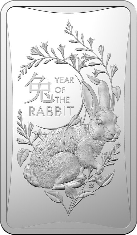 Year of the Rabbit 2023 $1 1/2oz Fine Silver Frosted Uncirculated Ingot - reverse