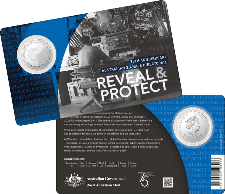 75th anniversary of the Australian Signals Directorate 2022 50c CuNi Uncirculated Coin - in presentation card