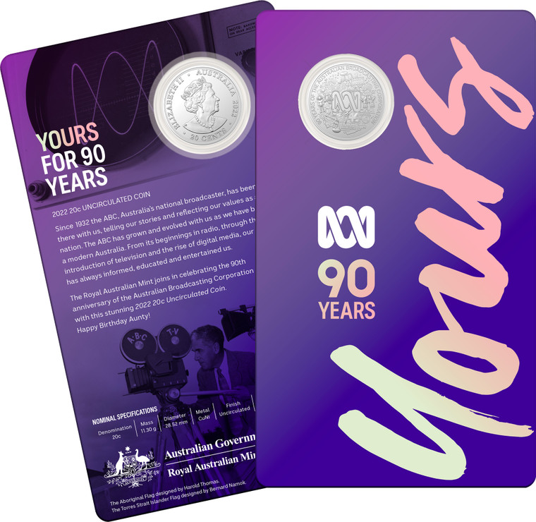 90th Anniversary of the ABC 2022 20c CuNi Uncirculated Coin - in presentation card