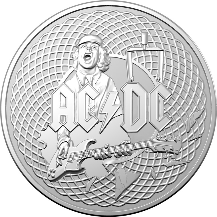 AC/DC 2023 $1 Silver Frosted Uncirculated Coin - reverse