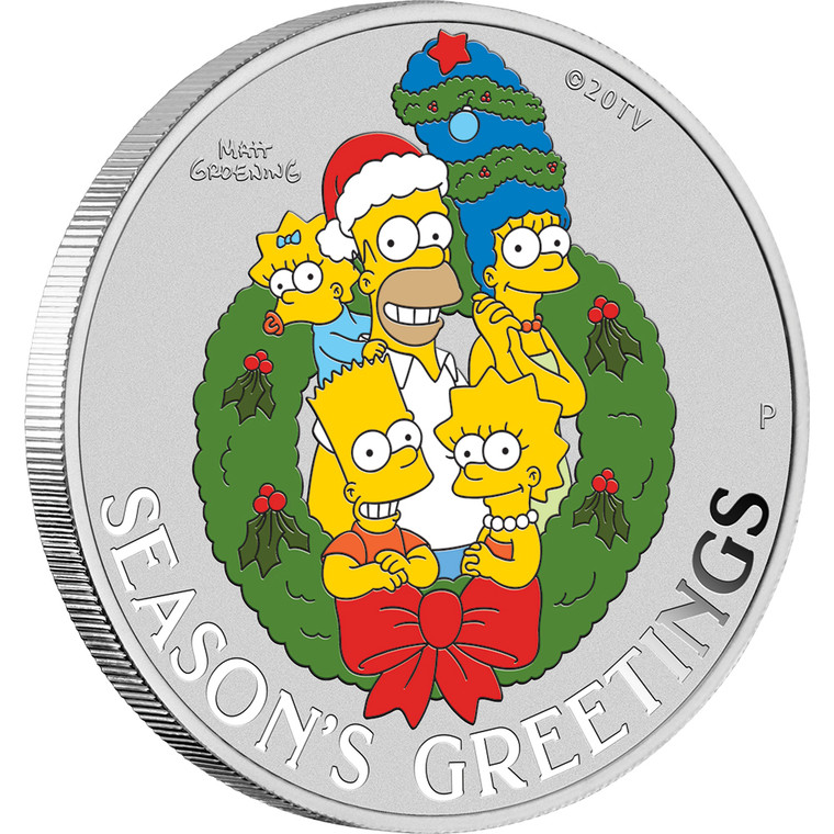 The Simpsons Season’s Greetings 2022 1oz Silver Coloured Coin in Card - reverse