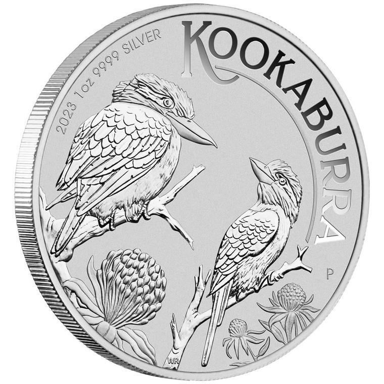 Australian Kookaburra 2023 1oz Silver Bullion Coin - reverse - angle view