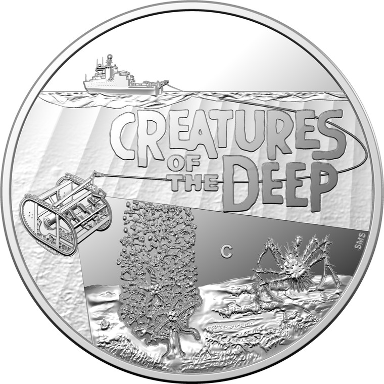 Creatures of the Deep 2023 $1 Fine Silver ‘C’ Mintmark Proof Coin - reverse