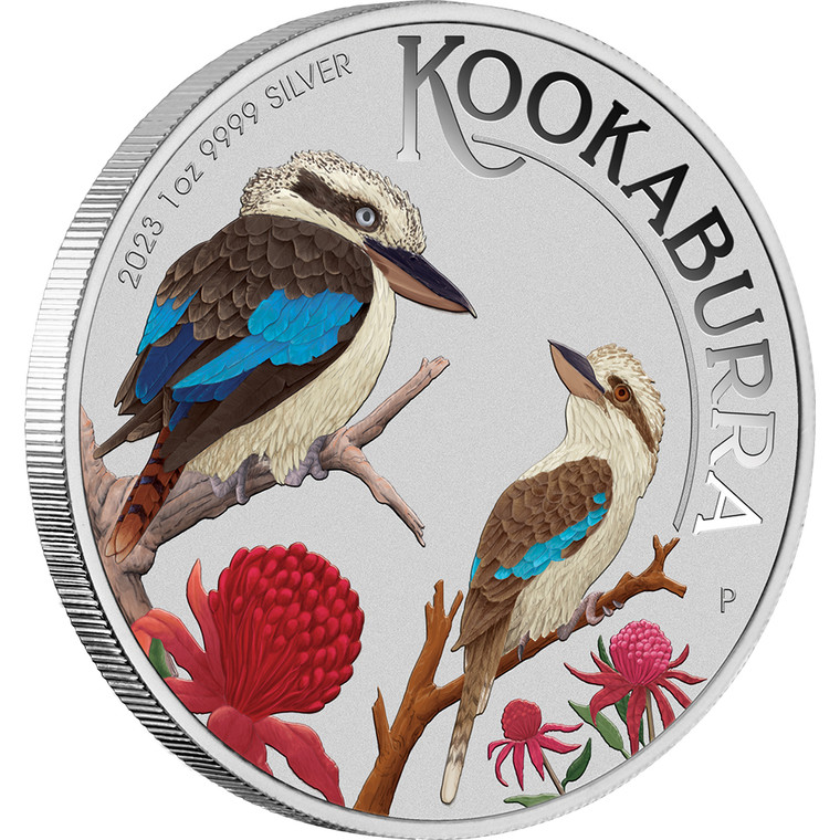 World Money Fair Australian Kookaburra 2023 1oz Silver Coloured Coin - reverse