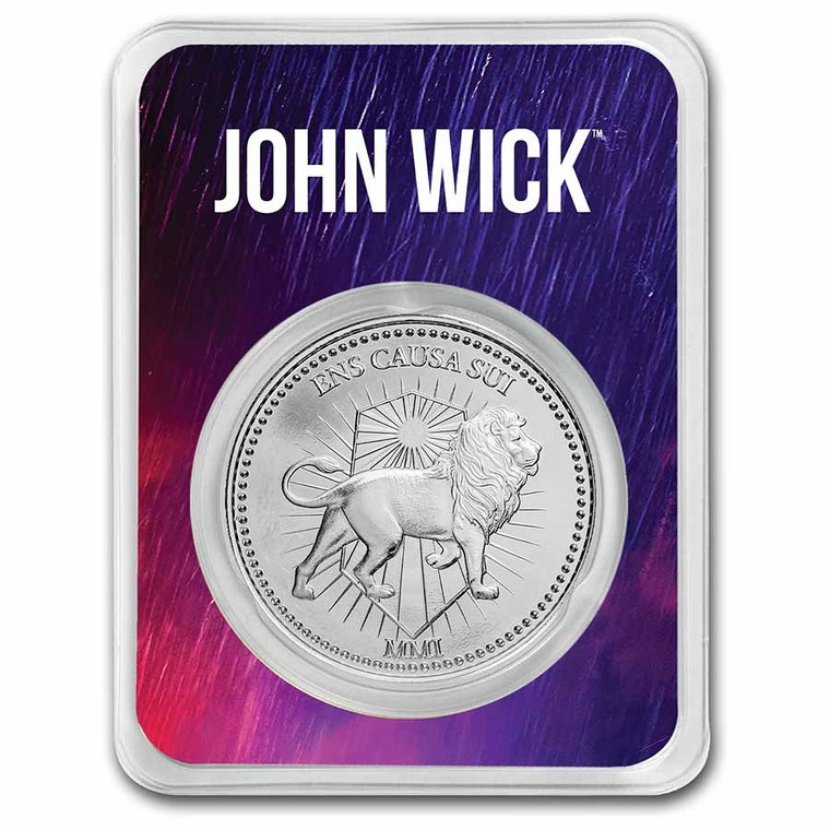 John Wick 1oz Silver Continental Coin in TEP  - coin reverse in TEP packaging