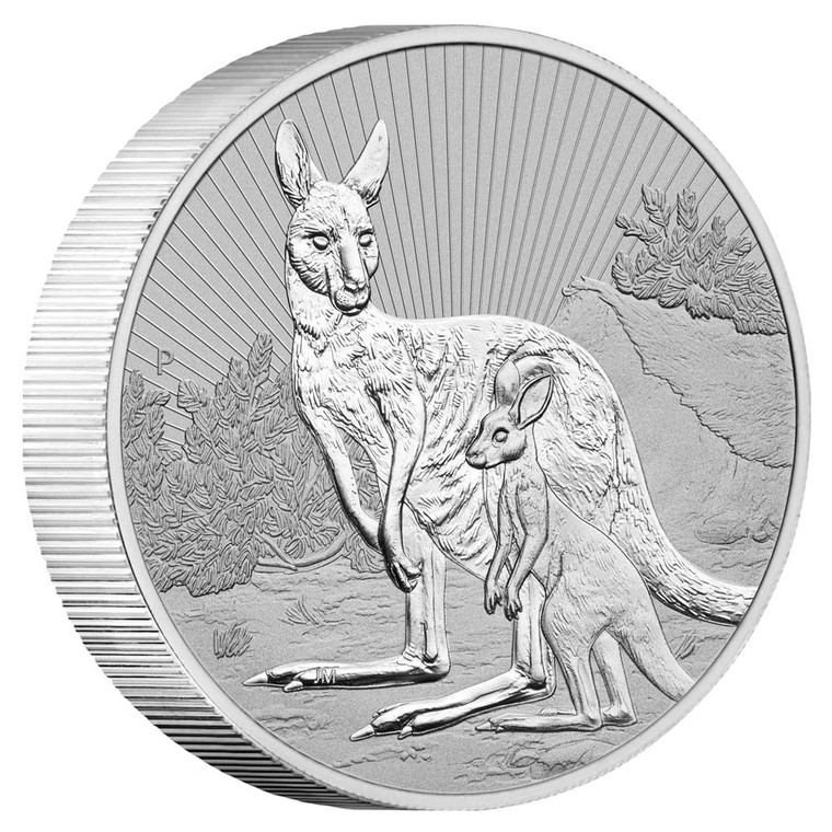 Mother and Baby Kangaroo 2023 2oz Silver Piedfort Bullion Coin - reverse angle view
