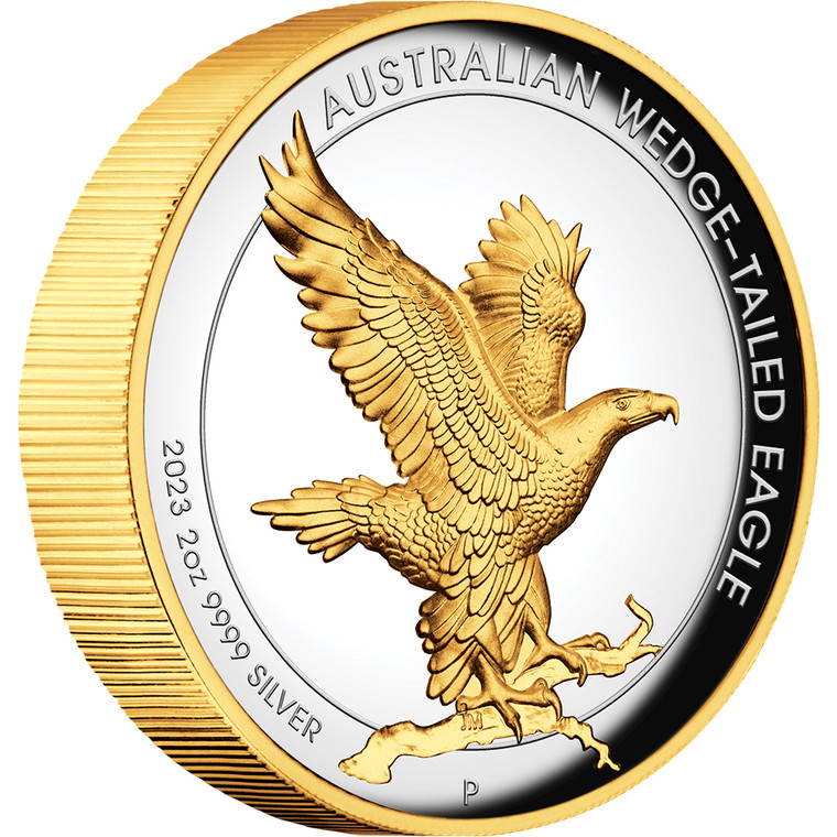  Australian Wedge-tailed Eagle 2023 2oz Silver Proof High Relief Gilded Coin - reverse