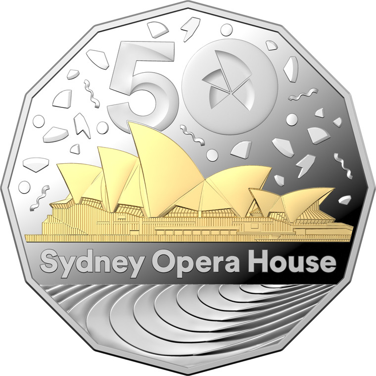 2023 50c Silver SGP Proof Coin – 50th Anniversary of the Sydney Opera House - reverse