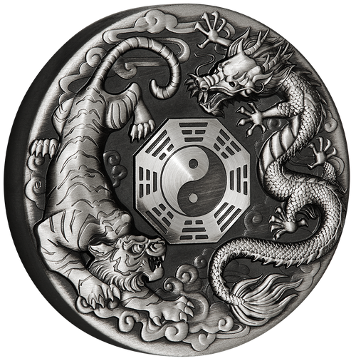 2021 Dragon and Tiger 2oz Silver Antiqued Coin - Presented by The Coin ...