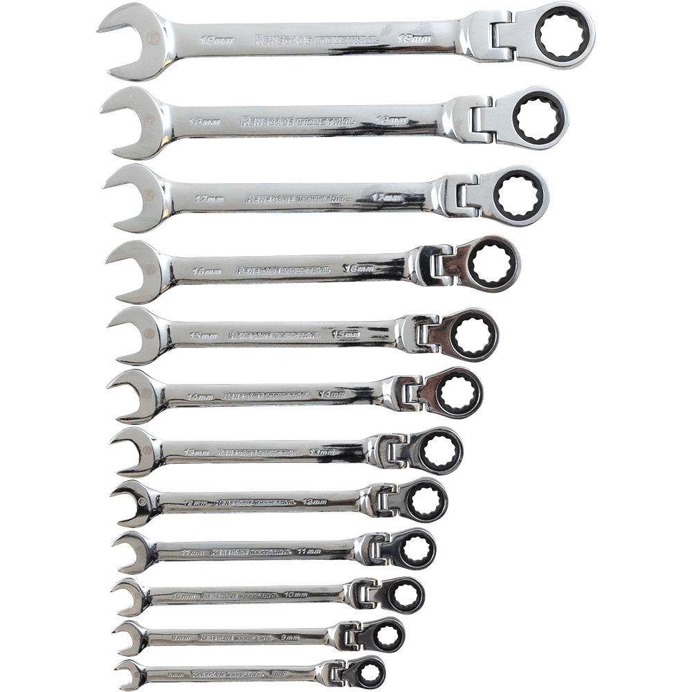 FLZOSPER 12-Piece Flexible Head Ratcheting Wrench Set – Metric 8-19mm, Chrome Vanadium Steel With 180° Flex Head & Portable Storage Case